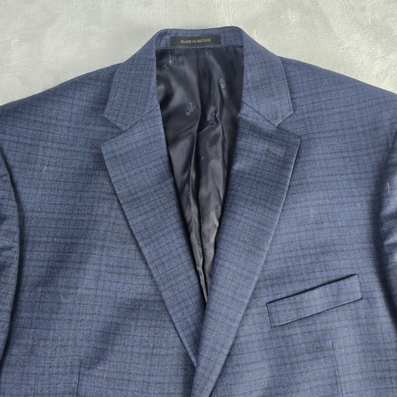 3JOS A BANK Blazer Men’s 46R Blue Plaid Wool Cashmere Blend E. Thomas - Picture 3 of 11